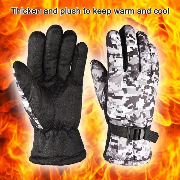 

pair winter cycling gloves camouflage full finger anti slip waterproof windproof warm thermal fleece bike for men women, Black