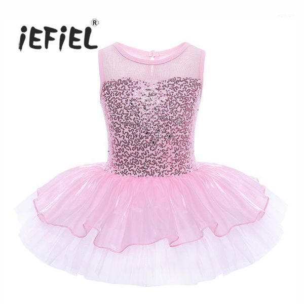 Bühnenkleidung IEFiEL Mädchen ärmellose Pailletten formale Ballett Tanz Gymnastik Trikot Kleid Tänzerin Tutu für Kinder Kinder Ballerina