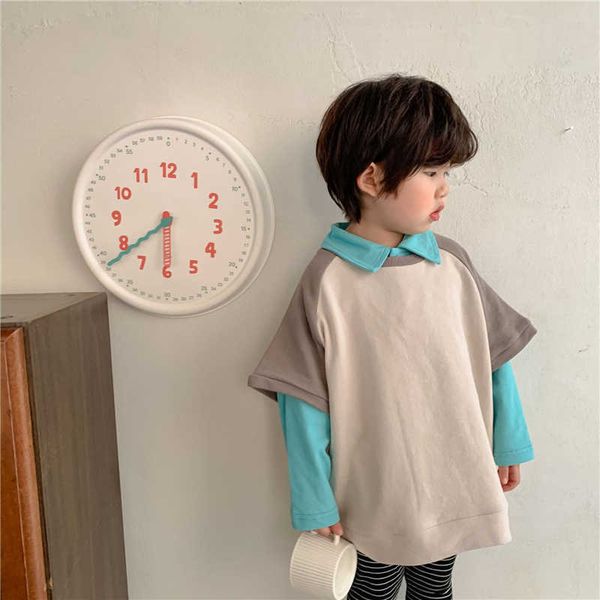 

spring summer kids boys girls patchwork short sleeve t-shirts children cotton loose casual tee clothing 210615, Blue