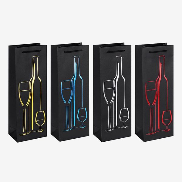 

gift wrap 10pcs/lot black paper single wine bottle carrier grape pokal design golden oil bags
