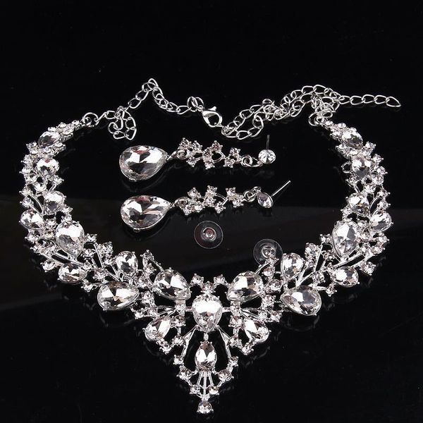 

earrings & necklace luxury crystal bridal jewelry sets rhinestone silver plated wedding acessories charm for women