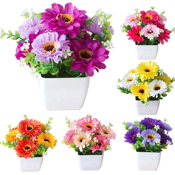 

decorative flowers & wreaths artificial chrysanthemum flower potted plant lifelike gypsophila wood pot bonsai home garden ornaments decorati