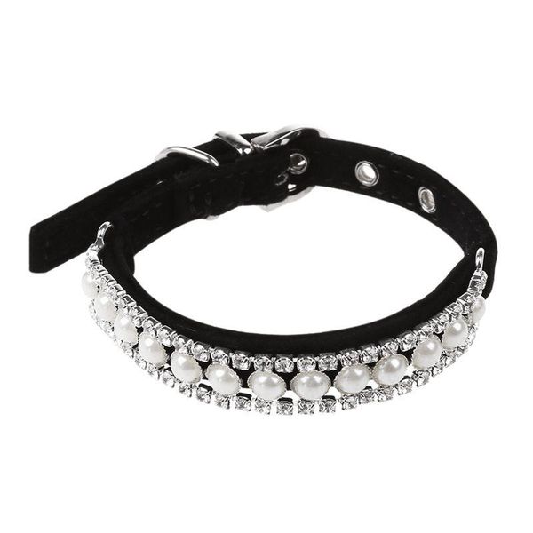 

dog collars & leashes store rhinestone pearl chain collar princess for dogs cats pet leads accessories(black)s