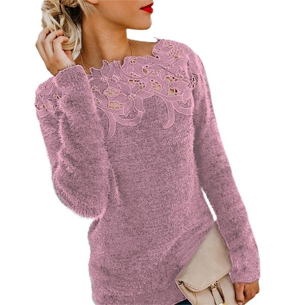 

women's sweaters solid elegant for woman lace patchwork slash neck full sleeve pullover knitted autumn winter office lady oversize, White;black