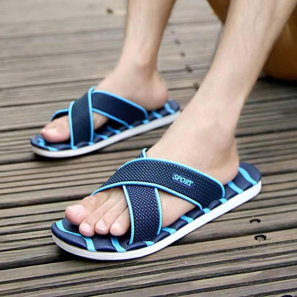 

slippers men's summer massage outdoor striped beach flip-flops man slides indoor bathroom home shoes male flat sandals big eu46, Black