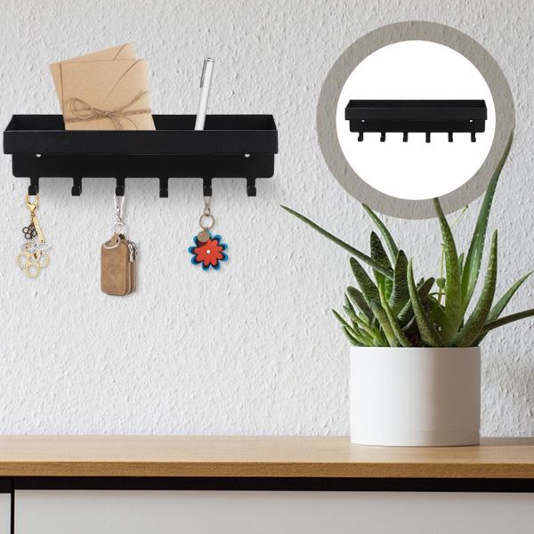 

hooks & rails home door back wall iron art mounted storage rack key hanger (black)