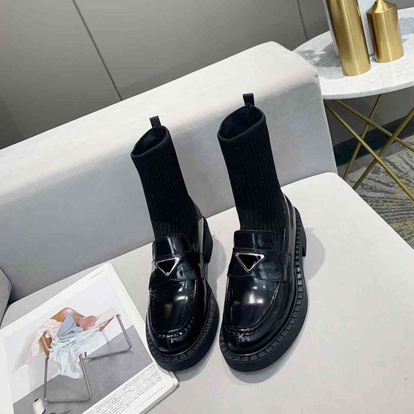 

fashion black women short boots designer socks real leather 5cm platform ankle botties non-slip wear-resistant with box