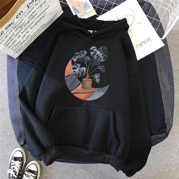 

men's hoodies & sweatshirts pflanzen druck pullover tasche mann warme sportswear kleidung einfache freizeit paar sweatshirt, Black