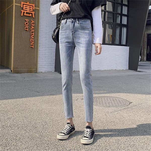 

women's jeans 2021 spring high waist ankle length skinny thin pencil, Blue