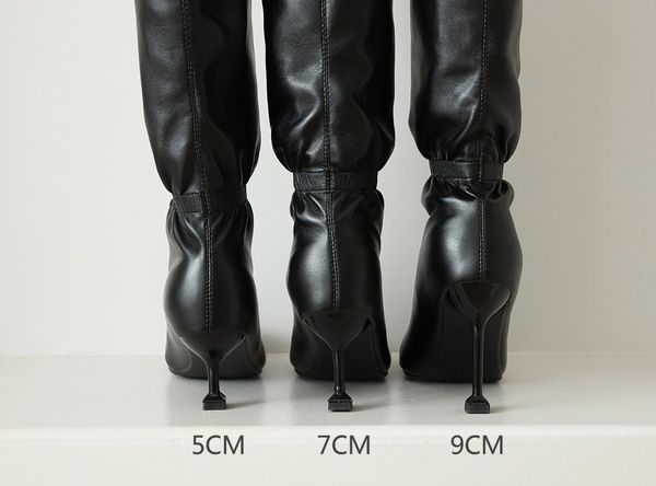 

boots women knee high winter and autumn shoes big size black genuine pu zipper square head