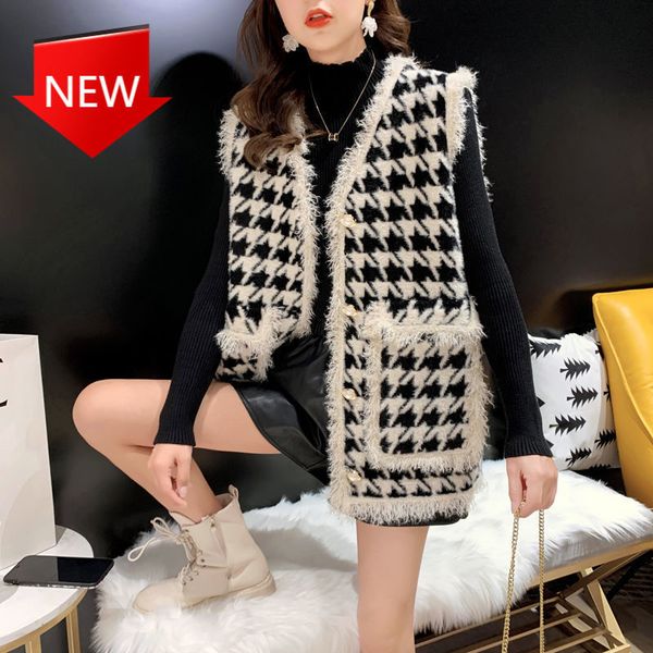 

jackets fragance houndstooth tassel women's small waistcoat, Black;brown