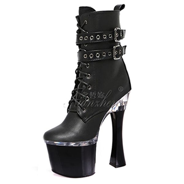 

mclubgirl 15cm heels pure color round head ultra-fine high heel model street po rivet low tube ankle boots lyp 210507, Black