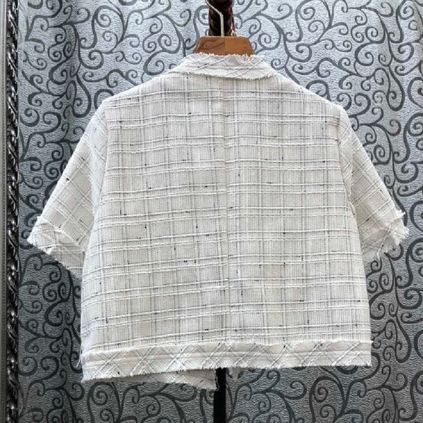

coats spring summer autumn fashion coat women geometric print metal button front short sleeve casual short coat jackets, Tan;black