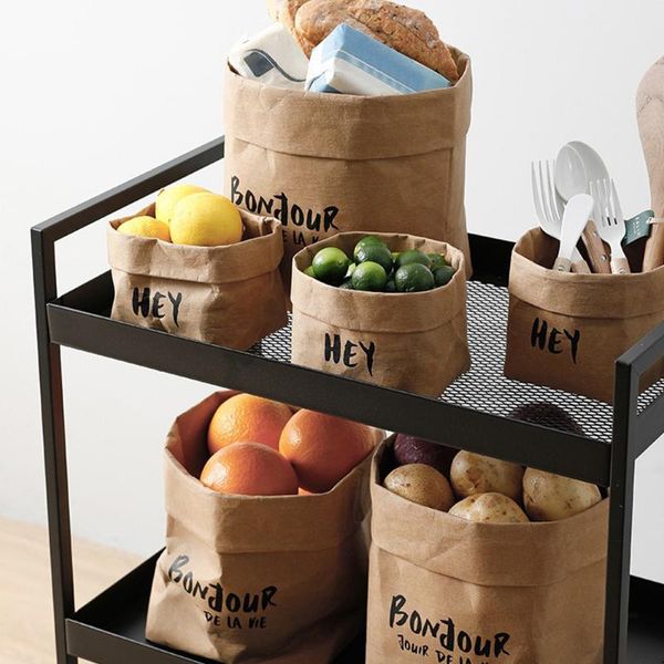 

kitchen organizer kraft paper bag washable reusable zero waste sundries kids toy storage box container flower pot bags