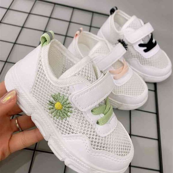 Девушки обувь Теннис спортивный бегущий ботинок белый маленькая ромашка цветы детская спортивная обувь маленькие детские кроссовки спортзал Shose 210913