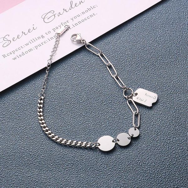 

link, chain trendy hip hop style silver color good luck tag stainless steel women bracelets female niche design personality bracelet jewelry, Black