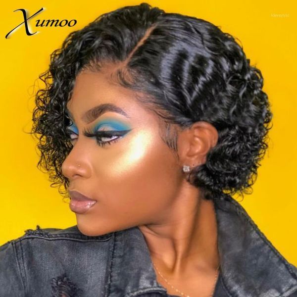 

short kinky curly wig brazilian hair wigs bob lace front black pixie cut human for women1, Black;brown