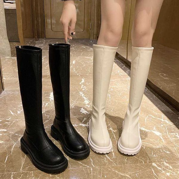 

knight high-heeled long tube knee less boots 2021 autumn and winter british martin leather, Black