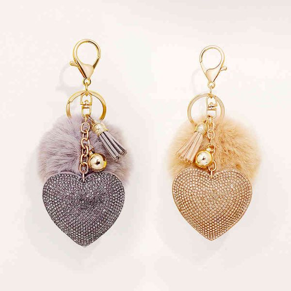 

pompom keychains rhinestone heart women's bags key ring keyrings pendants room suspension decoration automobile decoration, Slivery;golden