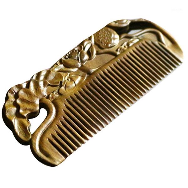 

chinese craft wood comb hair lotus double-sided carved sandalwood round not hurt the scalp1, Silver