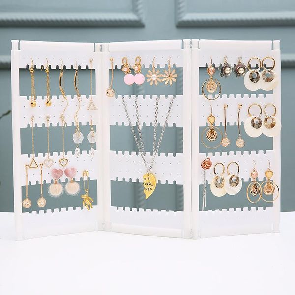 

jewelry pouches, bags 120/180/240 hole earring display rack plastic white 2/3/4 page screen show case accessories holder women table organiz, Pink;blue
