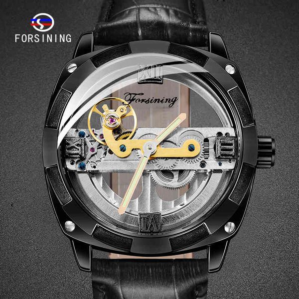 

men black watch leather tape waterproof mechanical automatic male es hollow design man es, Slivery;brown