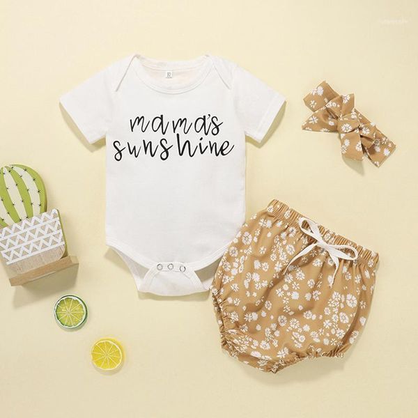 

clothing sets born toddler baby girls cotton clothes set letter printed long sleeve romper + pattern shorts bow headband11, White