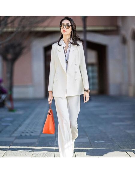 

women's suits & blazers two-piece suit (jacket + pants) female fashion double breasted temperament formal custom support, White;black