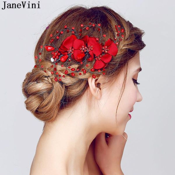 

hair clips & barrettes janevini red silk flower hairpins beading bridal headband crown headpiece brides headdress wedding jewelry accessorie, Golden;silver