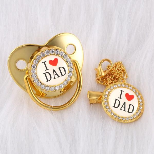 

pacifiers# luxury crystals diamond gold baby pacifier dummy orthodontic bling chain i love dad kid nipple soother holder clip
