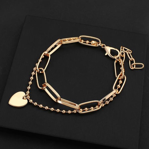 

charm bracelets allyes trendy double layers chain love heart for women statement personality metal chic fashion jewelry, Golden;silver