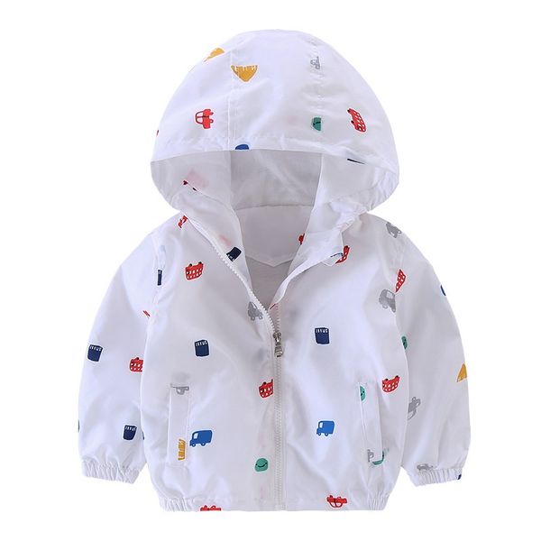 

80-120cm cute car printing active toddler kids boy girls jacket boy windbreaker hooded outerwear childrens jackets sport suit, Blue;gray