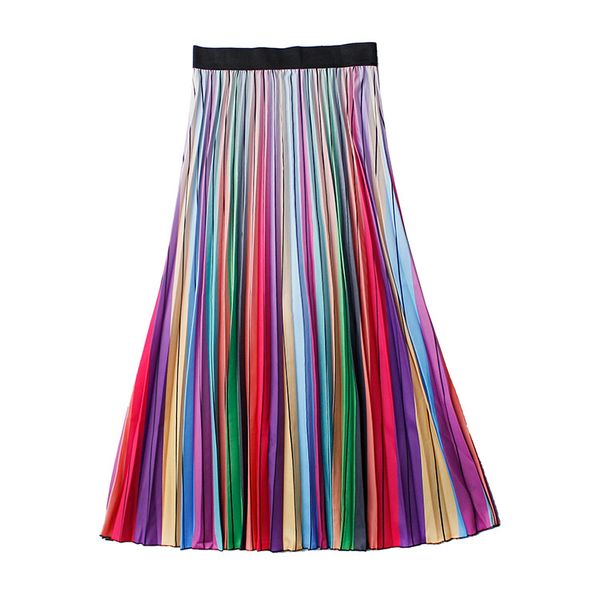 

fashion printed pleated skirts womens high waist dress stretchy cartoon midi skirt female luxury aline summer jupe femme, Black