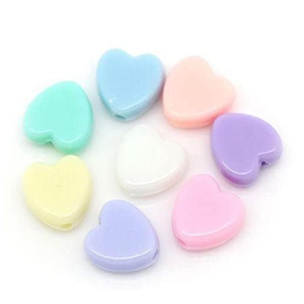 

other 600 pastel acrylic heart beads assorted colors 8mm or 3/8 inch diameter with 1.5mm hole for diy jewelry making
