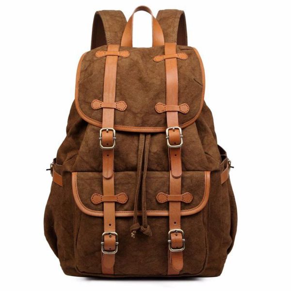 

backpack men's vintage canvas leather cotton bag rucksack mountaineering book school casual backpacks for lap15"