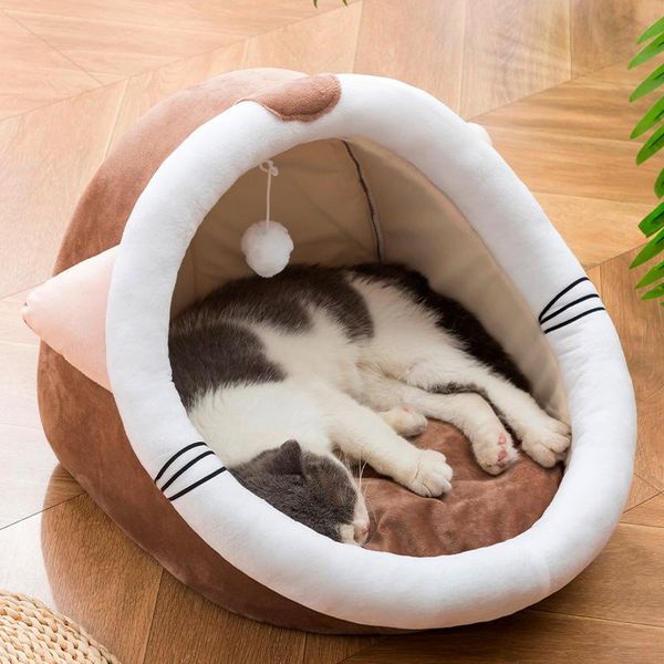 

hooded cat bed winter warm cave pet dog soft nest kennel kitten house sleeping bag for small medium dogs supplies beds & furniture