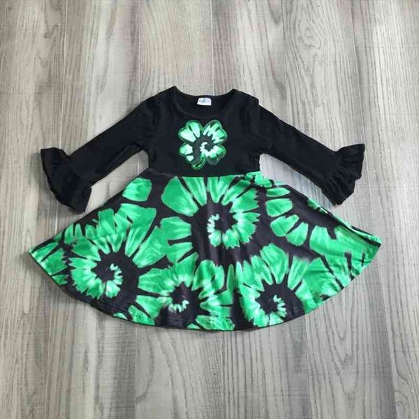 

girlymax spring st. patricks girl dress day baby girls cotton children clothes tie dye clover green milk silk twirl knee, Red;yellow