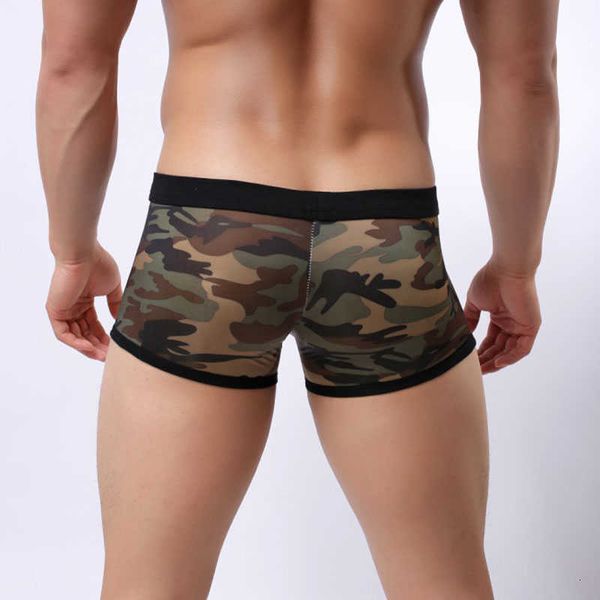 

underpants men camo ice silk shiny transparen boxer camouflageu convex pouch see through underwear gay wear plus size f7 529, Black;white