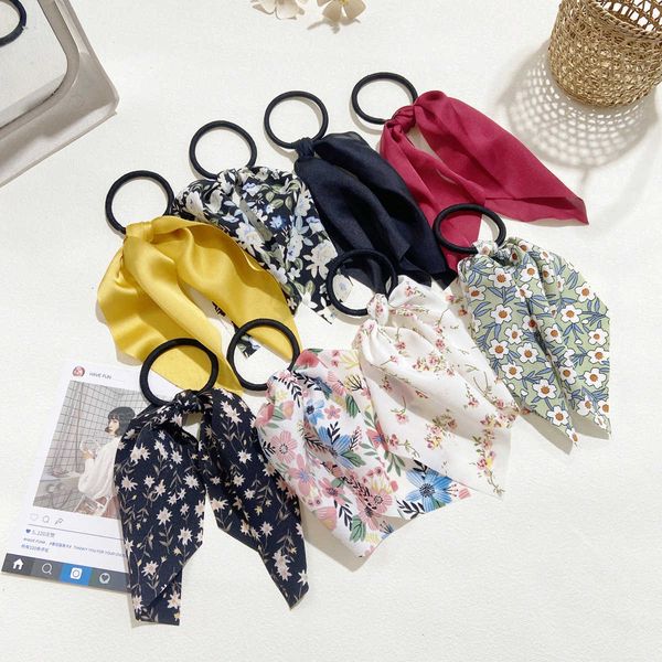 

81708 creative french romantic floral hairband classic solid color hair rope, Black