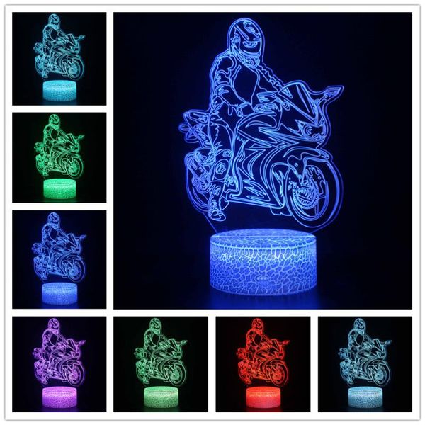 

night lights 3d led light acrylic 7 colors riding motorcycleemote shape touch remote control table desk lamp for kids gift home decor