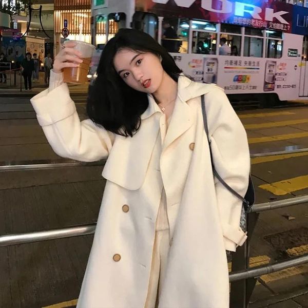 

women's trench coats 2021 autumn winter jacket women fashion woolen coat female long korean outwear manteau femme, Tan;black