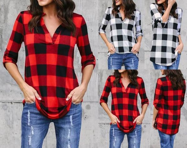 

plaid printed loose womens shirts plus size clothing femme blusas, White