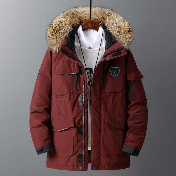 

men's down & parkas winter warm jackets men casual fur collar thermal hooded coat casaco masculino windbreaker white duck, Black