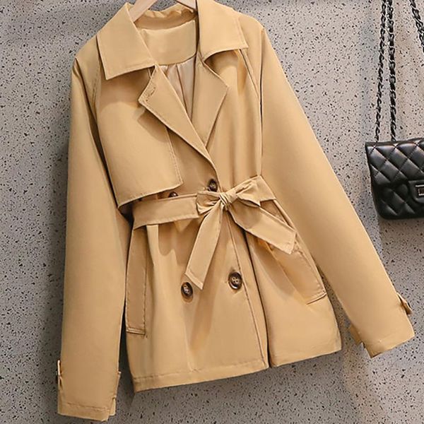 

women's trench coats women short 2021 spring autumn casual coat double breasted vintage cloak overcoats windbreaker size 4xl, Tan;black