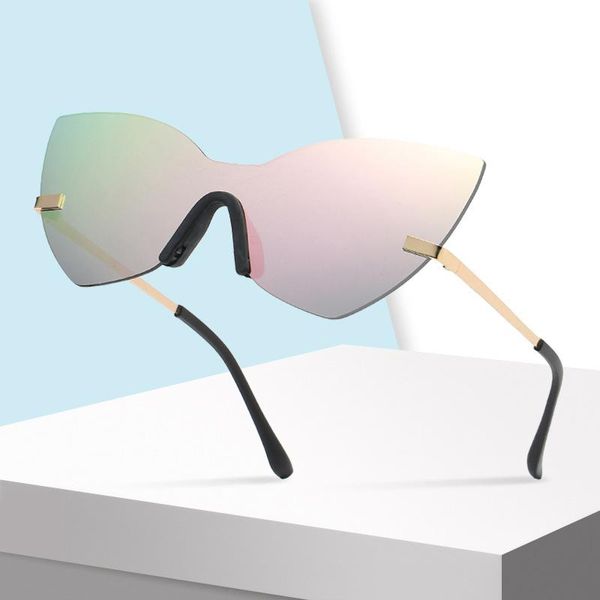 

fashion retro cat eye rimless sunglasses for women brand design personality metal pink driving sun glasses female vintage shades, White;black