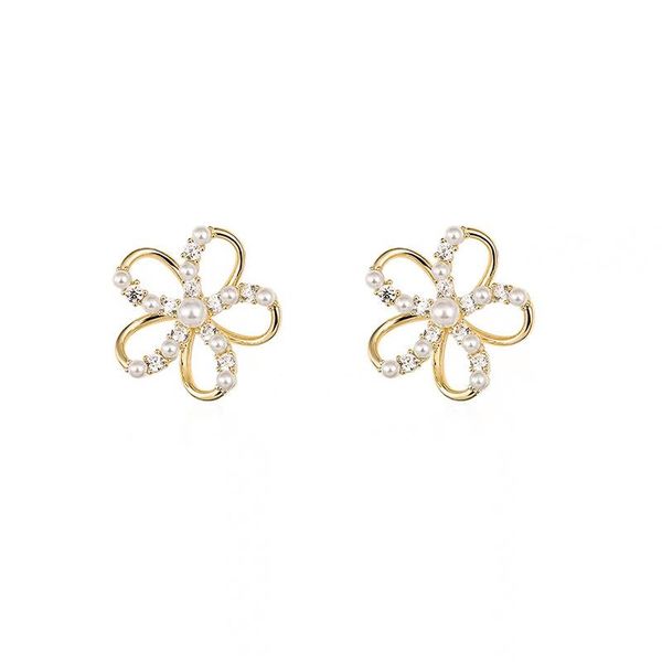

stud women sunflower pearl earrings ladies flower cubic zirconia ear floral cz earring jewellery, Golden;silver