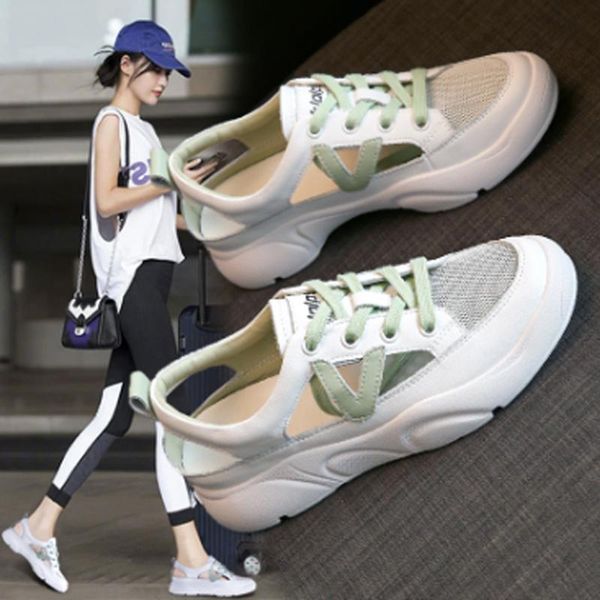 

casual shoes women's small white sports mesh breathable flat sandal sandals, Black