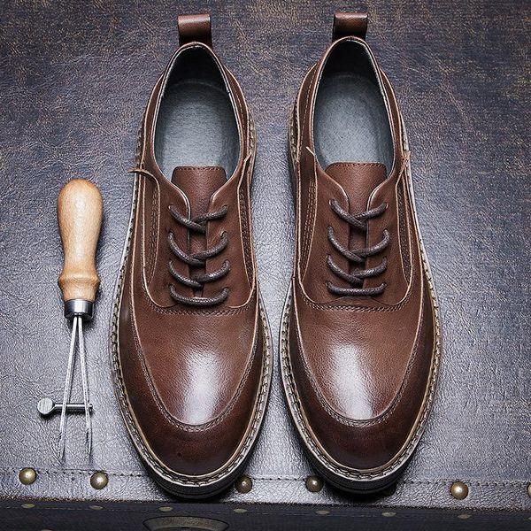 

edition men business suits and recreational leather shoes joker british wind soft bottom head layer cowhide men's dress, Black