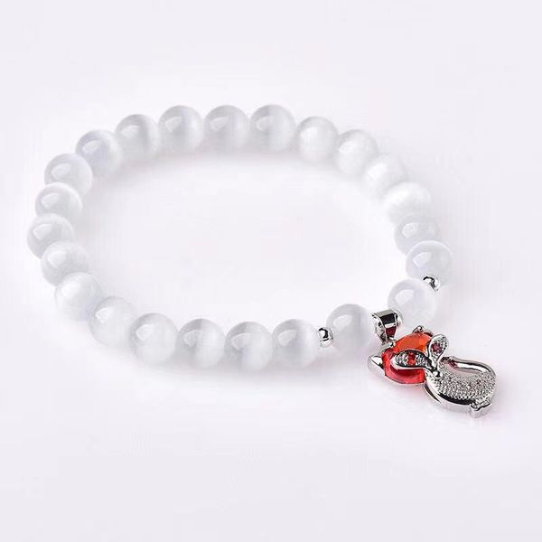 

beaded, strands white cat eye bracelet crystal quartz elastic cord jewelry beads lovers woman gift, Black
