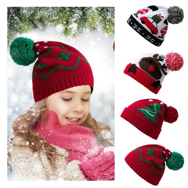

beanie/skull caps christmas children's autumn and winter hat for knitted beanies, warm girls boys elastic kids bonnet, Blue;gray